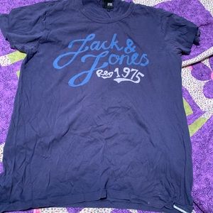 Blue shirt with writing